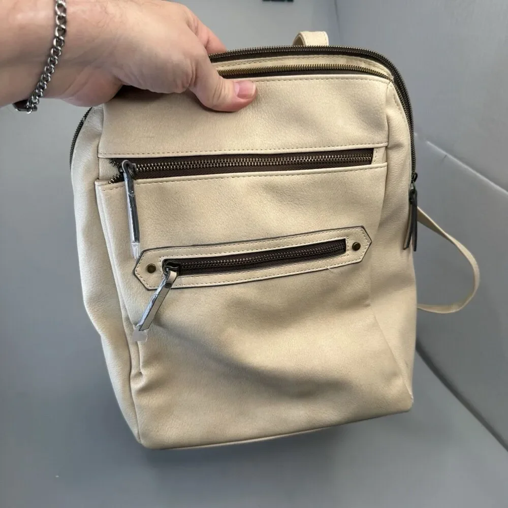 Time And Tru 12” Inch Vegan Leather Mini Backpack Brand New - Bone Beige
